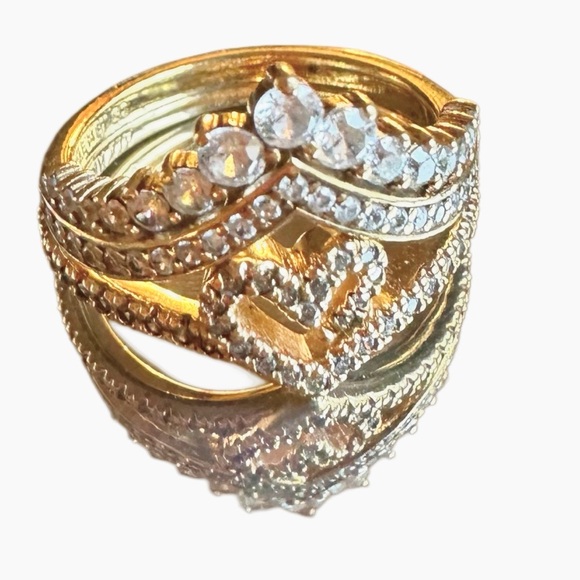 PANDORA 14K Gold Plated Timeless Heart with Tiara Ring Set - Picture 1 of 14